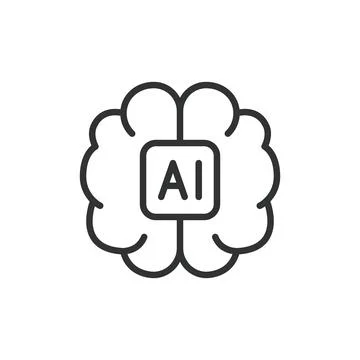 AI in brain, icon in line design. AI, brain, intelligence, neural, mind Stock Illustration