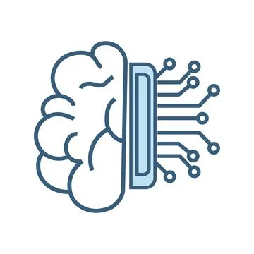 AI brain icon lines style, brain link with circuits system of artificial in.. Stock Illustration