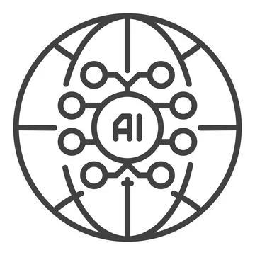 AI Brain inside Earth Globe vector Artificial Intelligence outline icon or .. Stockillustratie