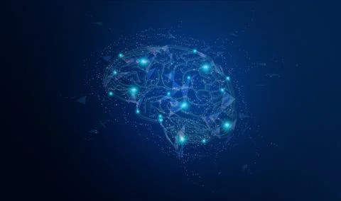 AI brain. Low poly wireframe mesh of artificial intelligence. Polygonal lin.. Stockillustratie