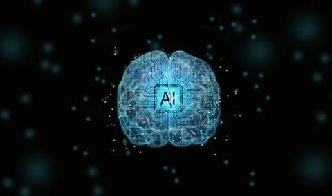 AI brain. Low poly wireframe mesh of artificial intelligence. Polygonal lin.. Stockillustratie