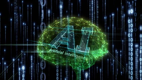 AI Brain Matrix text rain up binary green 4 Stock-Footage 311294518