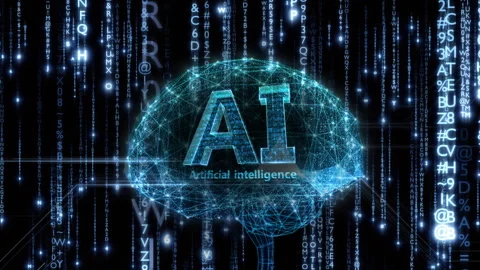 AI Brain Matrix text rain alphabet blue 1 Видео 311295625