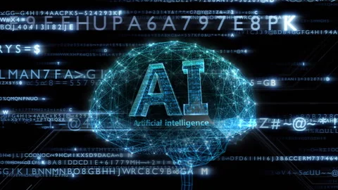 AI Brain Matrix text rain side alphabet blue 1 Stock-Footage 311299522