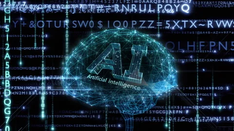 AI Brain Matrix text rain side alphabet blue 3 Видео 311299568