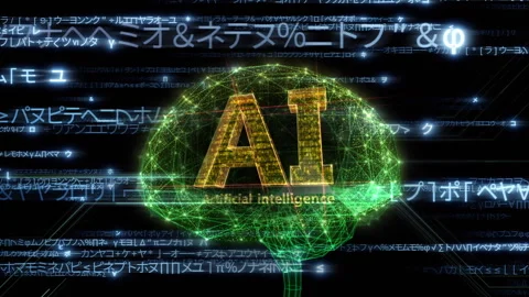 AI Brain Matrix text rain side Japanese green 2 Stock Footage 311305496