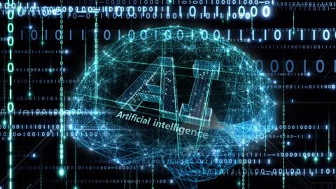 AI Brain Matrix text rain side-up binary blue 4 스톡 동영상 311308900