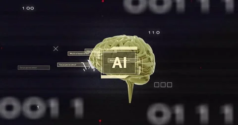 AI brain model with binary code and data processing animation Stock Footage 306434457