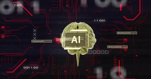 AI brain model with binary code and data processing image Stock Photos