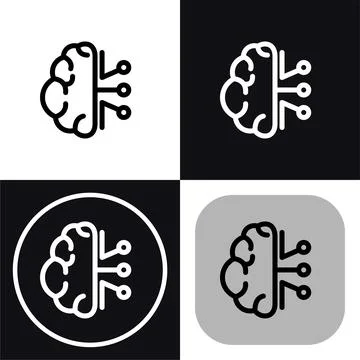 AI Brain Network: Artificial Intelligence Icon Set 库存插图