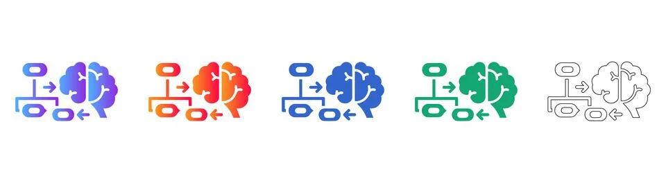 AI Brain Process Illustration Set: Machine Learning &amp; Automation Icons Illustrazione stock