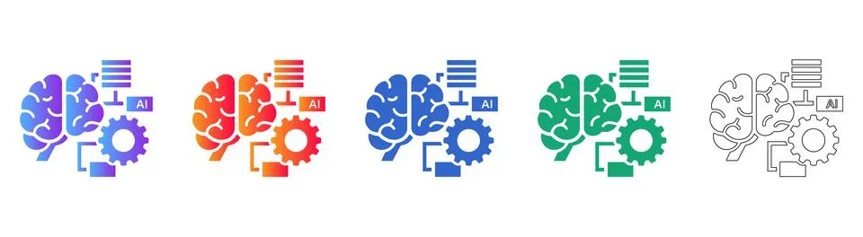 AI Brain Processing Data Icons Stock Illustration