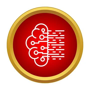 Ai brain processing data in a round red and gold frame Stock Illustration