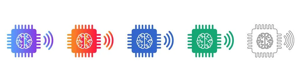 AI Brain Processor and Neural Network Tech Icons Stock Illustration