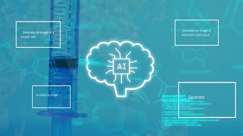 AI brain pulsing and processing after prompt boxes appearing, generating Stock Footage 335739778