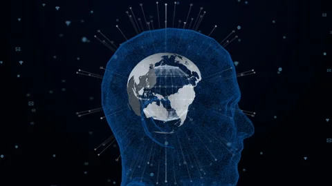 AI Brain with Rotating Global Network Connections Video Animated Background Stock Footage 336372441