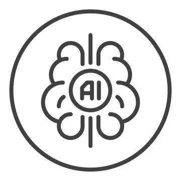 AI Brain vector Artificial Intelligence Think round icon or symbol in outli.. Illustrazione stock