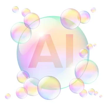 AI bubble, artificial intelligence as soap bubble about to burst イラスト素材
