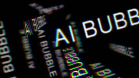 AI BUBBLE Fly Through 3D Text Keyword Animation Stock Footage 322749471