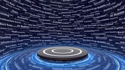 AI BUBBLE Keywords Animation on Tunnel Walls, Background, Loop Stock-Footage 342997495