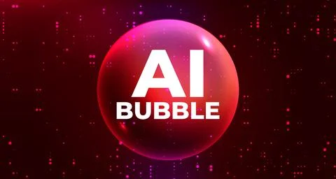 AI bubble text in white on glowing red digital sphere with abstract background イラスト素材