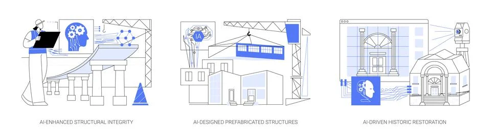 AI in building abstract concept vector illustrations. Ilustración de archivo
