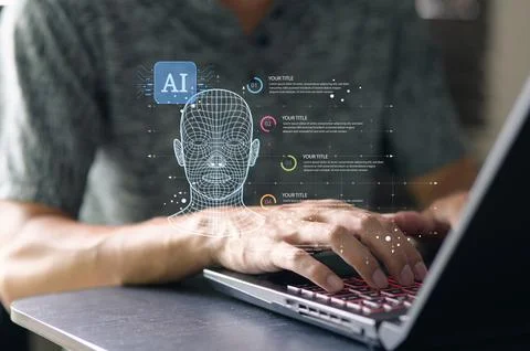 AI Business Analytics Chart with Digital Human Representation Stock Photos