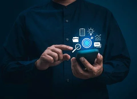 AI business concept with data-driven strategy on smartphone, visualizing an.. 写真素材