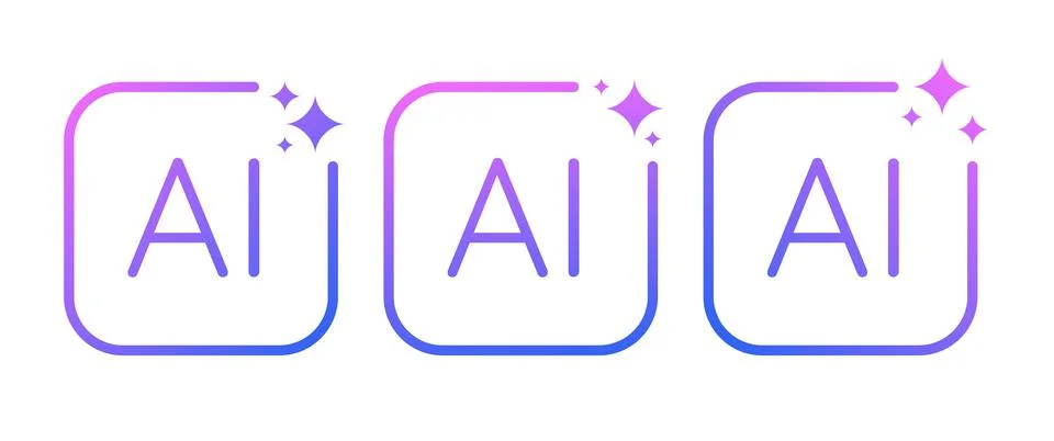 AI buttons set. Artificial intelligence icons. AI icon symbols isolated in Illustrazione stock