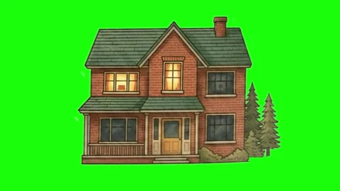 ​AI Cartoon Brick House with Windows Turning On Lights Green Screen Vídeo Stock 337726111