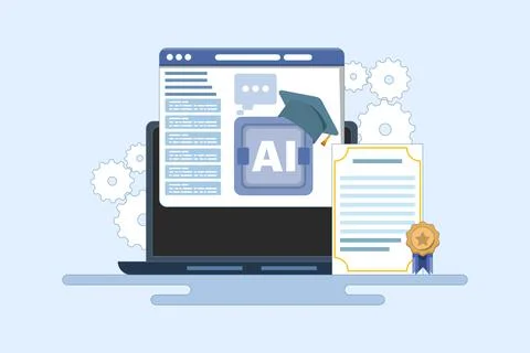 AI certification course concept, AI course, online certification. Stock Illustration