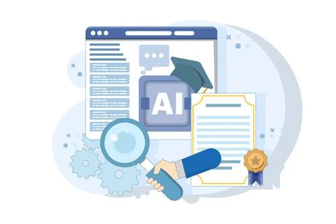 AI certification course concept, AI course, online certification. Stock Illustration