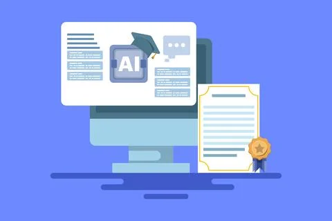 AI certification course concept, AI course, online certification. Stock Illustration