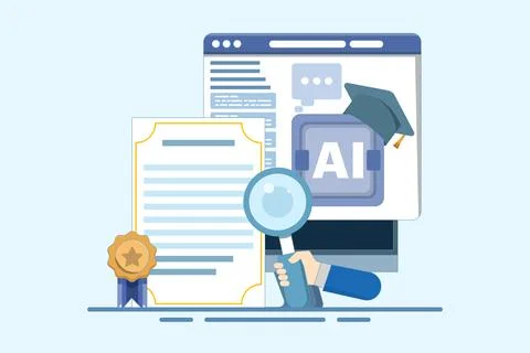 AI certification course concept, AI course, online certification. Stock Illustration