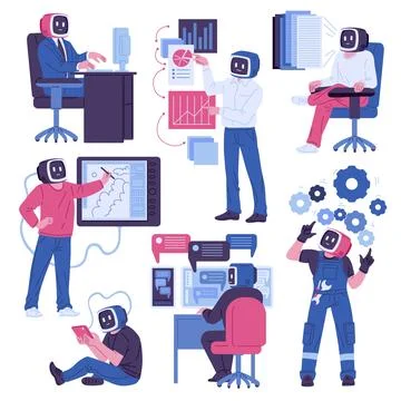 AI characters in action vector set Stock Illustration