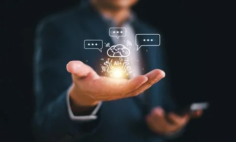 Ai chat, artificial intelligence network communication concept. Businessman u Foto stock