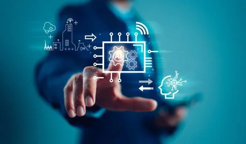 Ai chat, artificial intelligence network communication concept. Businessman u Stock Photos