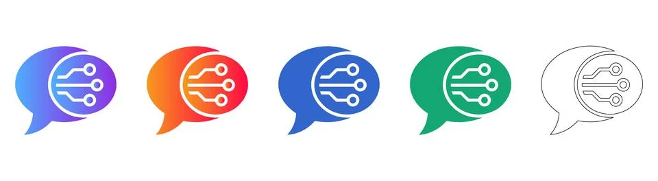 AI Chat Bot Communication Icon Set with Circuit Board Illustration
