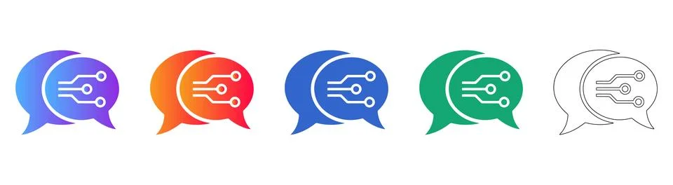 AI Chat Bot Communication Icon Set with Circuit Board Stock Illustration