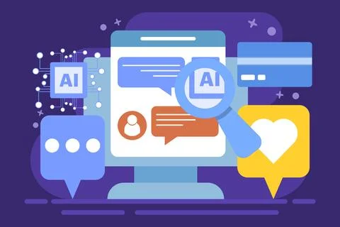 AI chat bot concept for customer support, Online customer help desk. Stock Illustration