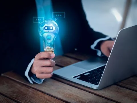 AI chat bot for creativity concept. Hologram of digital smart robot assista.. Stock Photos