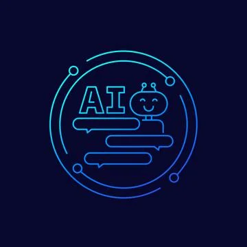 AI chat bot icon, Artificial intelligence linear Stock Illustration