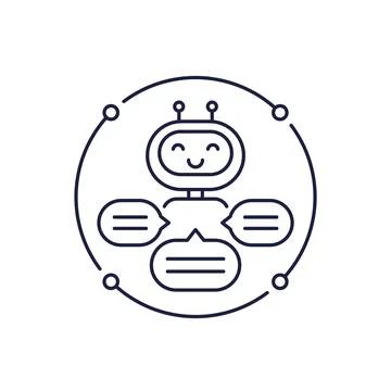 AI chat bot icon in line design, robot and messages Stock Illustration