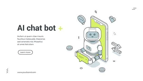 AI Chat Bot For Online Customer Support Isometric Banner Vector Illustration Stock Illustration