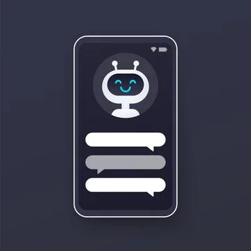 AI chat bot in phone, mobile app design with robot icon Stock Illustration
