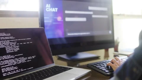 AI chat bot: Programmer use artificial intelligence for software development Video stock 270122520