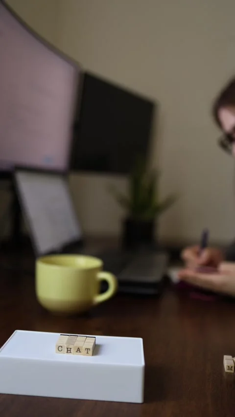 AI chat concept at workstation Vidéo 337336783