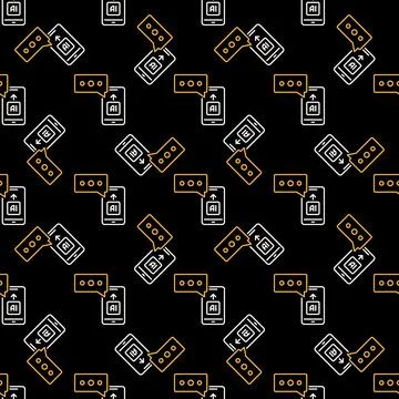 AI Chat on Smartphone vector linear dark seamless pattern 库存插图