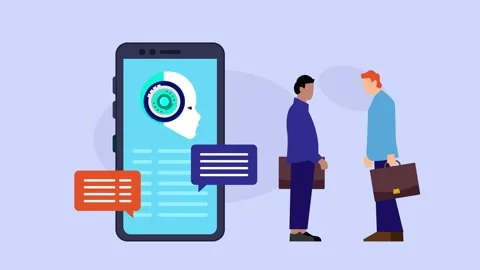 AI Chatbot and Mobile Communication Concept with Businessmen Shaking Hands .. Stock Footage 337954759