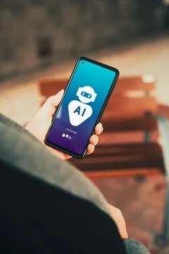 AI chatbot app displaying on smartphone screen. Stock Photos